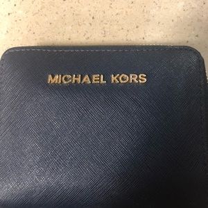 Michael Kors Navy Blue Zip Around Medium Wallet